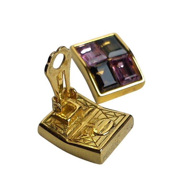 Vintage Swarovski 18K Gold Plated Amethyst  Clip-On Earrings - Picture 2 of 4